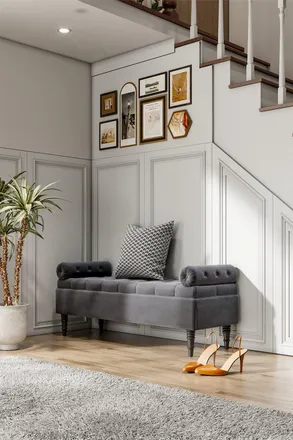 Living and Home Tufted Flip Top Storage Bench with Side Arms Grey