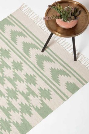 Homescapes Turin Green & Natural Kilim Cotton Rug | Size: 160 cm x 230 cm