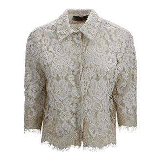 D.exterior Light Jackets, female, White, Size: XS All-over Lace Short-sleeve Shirt