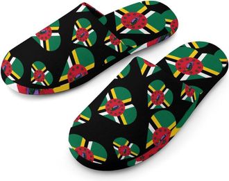Generic Flag of Dominica Heart Flannel Mens Slip-on Slippers Winter Warm House Shoes with Rubber Sole for Home Hotel