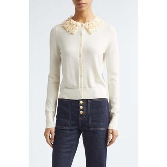 Ulla Johnson Anna Embellished Wool Cardigan in Pearled Ivory at Nordstrom, Size X-Large