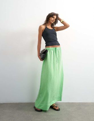 Topshop Gonna lunga a ruota verde a righe con vita bassa
