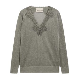 Valentino Jersey de L&uacute;rex con Encaje - Knitwear - Mujer - Beige - S