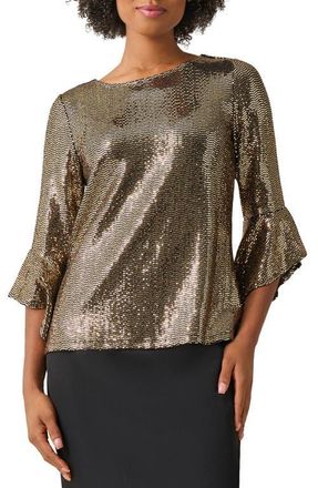 Kasper Shine Dot Ruffle Sleeve Top in Black/gold at Nordstrom, Size Large