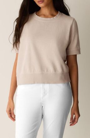 Eileen Fisher Short Sleeve Organic Cotton Terry Sweatshirt in Wheat at Nordstrom, Size Xx-Small