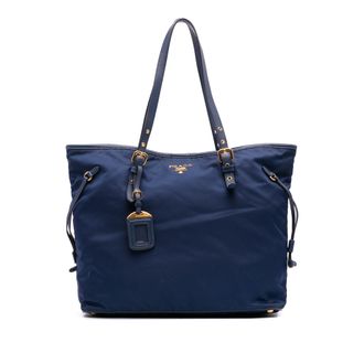 Prada Blue Saffiano Trimmed Tessuto Tote
