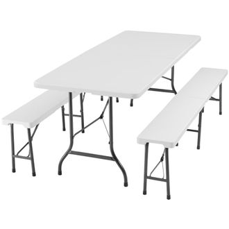 TecTake Juego de mesa de camping plegable 180 x 74 x 72 cm blanco