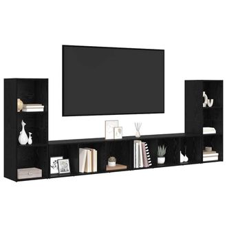 Berkfield Home TV Cabinet with Shelf with Storage 4 pcs Black oak Engineered wood