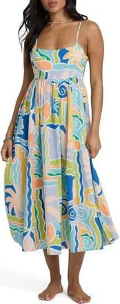 Billabong Island Life Cotton & Linen Midi Sundress in Blue Multi at Nordstrom, Size X-Small