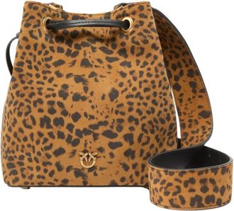 Pinko Mini Su&egrave;de Luipaardprint Emmer Tas - Dames - Schoudertassen - Bruin - ONE Size - Su&egrave;de - Tassen