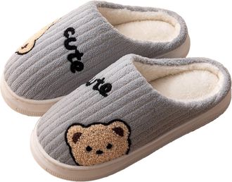 Generic Halloween Christmas Slippers Holiday Slipper House Shoes Slipper For Women Fuzzy Outdoor Indoor Bedroom Slippers Womens Winter Warm Slippers (Grey, 7)