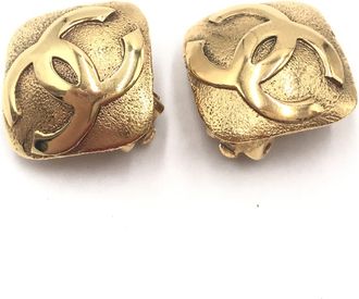 Chanel Coco Mark Diamond Shaped Earrings, Gold Womens Plated (Pre-Owned)