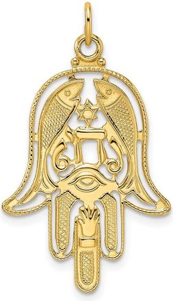 Diamond2Deal 14k Yellow Gold Polished Textured Solid Hamsa Pendant