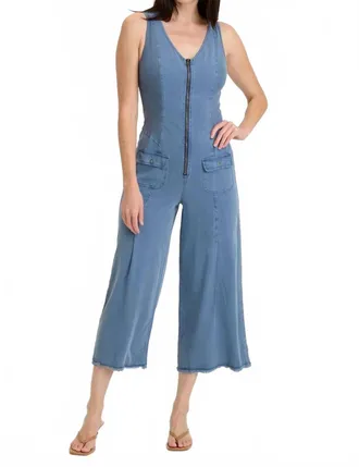 Xcvi Linette Twill Zip-Up V-Neck Jumpsuit In Hypnotic Pigment