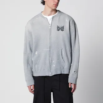 Needles Felpa con zip Deconstructed in cotone grigia