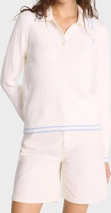 Sporty & Rich Src Long Sleeve Polo In Off White/china Blue