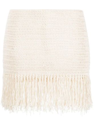 Magda Butrym fringe-detail mini skirt - Neutrals