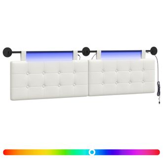 vidaXL Cabecero Colgante Con Luz Led Blanco Cuero Sint&eacute;tico Vidaxl