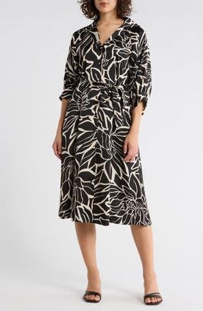 Sandra Darren Floral Midi Shirtdress in Black/White at Nordstrom Rack, Size 16