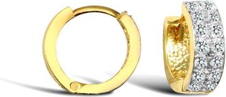 Jewelco London 9ct Gold CZ 2 Row Eternity 4mm Huggie Hoop Earrings 11mm - JER749