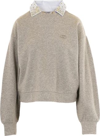 Liu Jo Hoodies & sweatvesten, Dames, Grijs, S, Katoen, Sweatshirt met strasssteentjes