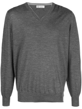 Brunello Cucinelli Maglione con scollo a V - Grigio