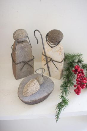 Kalalou Set Of Three River Rock Mary Joseph And Jesus
