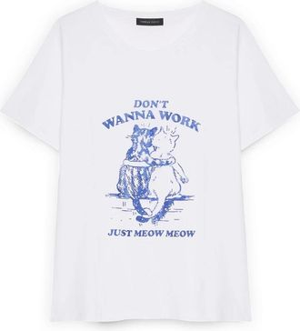 Fiorella Rubino Katoenen T-shirt met Print - Dames - T-shirts - Wit - XS - Katoen - Tops