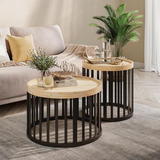 Vicco Conjunto De Mesas De Centro Enara, Bamb&uacute;/negro, X Cm Con 2 Partes, Vicco