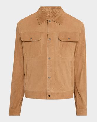 Emporio Armani Men & apos;s Perforated Suede Trucker Jacket