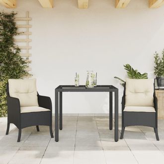 vidaXL Set Comedor De Jard&iacute;n 3 Pzas Con Cojines Rat&aacute;n Sint&eacute;tico Negro Vidaxl