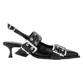 Ganni Pumps, female, Black, Size: 11 US Buckle Kitten Heel Box Oleatex
