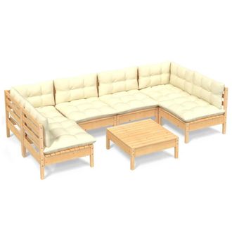 vidaXL Muebles De Jard&iacute;n 7 Pzas Y Cojines Madera Maciza De Pino Crema Vidaxl