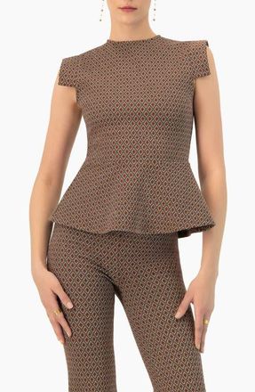 Ivonne Geometric Peplum Blouse in Brown at Nordstrom, Size 12