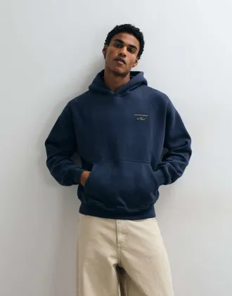Abercrombie & Fitch felpa con cappuccio oversize con logo script navy-blu navy