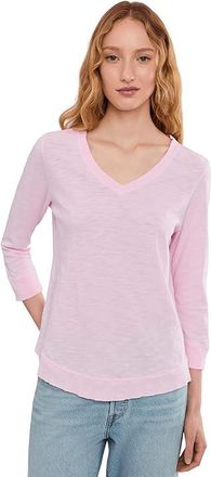 Elliott Lauren Garment Dye Tees - V-neck 3/4 Sleeve T-Shirts Womens T Shirt Petal : SM, Cotton
