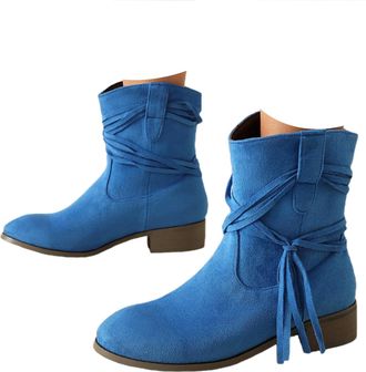 Generic Wide Fit Boots For Women uk Wide Fit Suede Ankle Boots Women Round Toe Low Heel Booties Slip On Mid Calf Shoes Comfortable Ankle Cowgirl Cowboy Boots 
