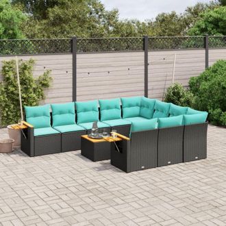 vidaXL Set De Sof&aacute;s De Jard&iacute;n 11 Pzas Y Cojines Rat&aacute;n Sint&eacute;tico Negro Vidaxl