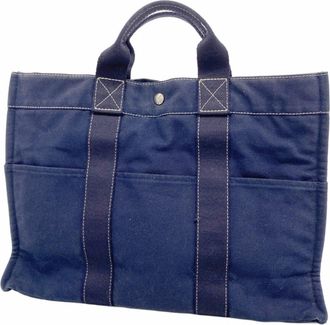 Herm&egrave;s Navy Canvas Tote Bag (Pre-Owned)