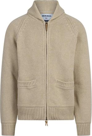 Sebago Shawl Collar Zip-Through Knit - Heren - Vesten met rits - Beige - XL - Wol - Hoodies & sweatvesten