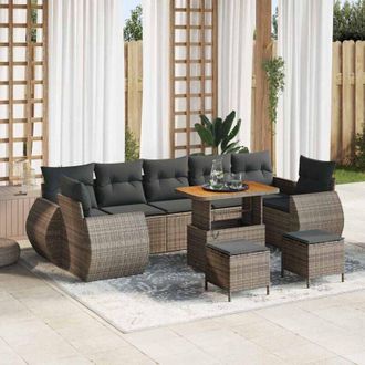 vidaXL Conjunto De Sof&aacute; De Jard&iacute;n Manual 10 Pcs Gris 90 X 55 X 71 Cm Vidaxl