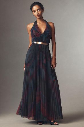 Hutch Liona Halter V-Neck Tulle Maxi Dress