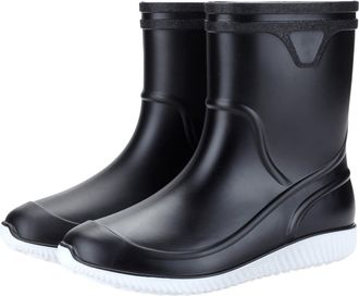 Generic Womens Deck Boots Waterproof Rain Shoes Lightweight Breathable Ankle Rain Boots for Fishing Boating Sailing Garden (Black, 8.5)