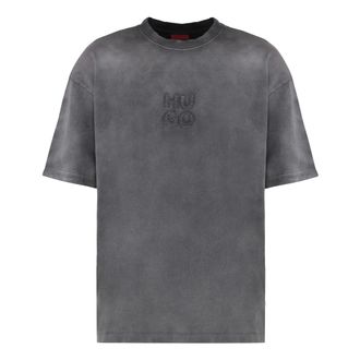 HUGO BOSS Hugo, T-Shirts, male, Gray, Size: XS Round neck T-shirt in cotton