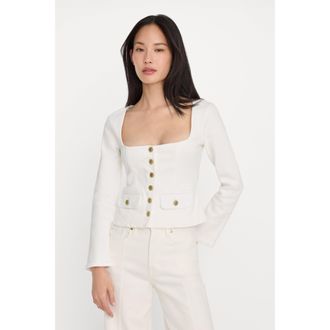 Good American Womens Denim Fitted Button Front Jacket | Cotton White, Size Medium | Good American by Khlo&Egrave; Kardashian