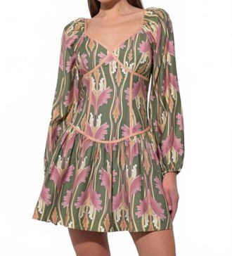 Adelyn Rae Coralie Drop Waist Floral Mini Dress In Olive Multi