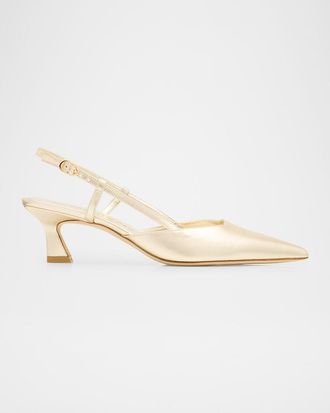 Stuart Weitzman 50mm Vinnie Metallic Leather Slingback Pumps