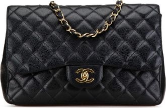 Chanel Borsa a spalla Jumbo Classic Single Flap in pelle Caviar 2008-2009 - Nero