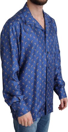 Dolce & Gabbana Mens Blue Beach Chair Umbrella Print Silk Shirt