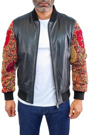 Maceoo Dragon Sleeve Leather Bomber Jacket in Black at Nordstrom, Size 3
